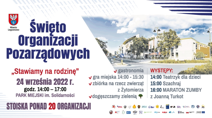 Grafika promująca Święto Organizacji Pozarządowych w Legionowie