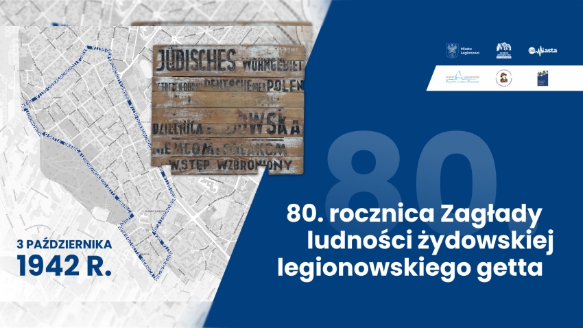Grafika informująca o 80. rocznicy zagłady ludności żydowskiej legionowskiego getta