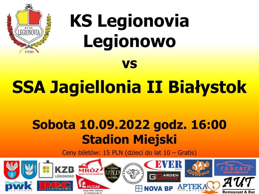 Grafika promująca mecz KS Legionovia Legionowo - SSA Jagiellonia II Białystok