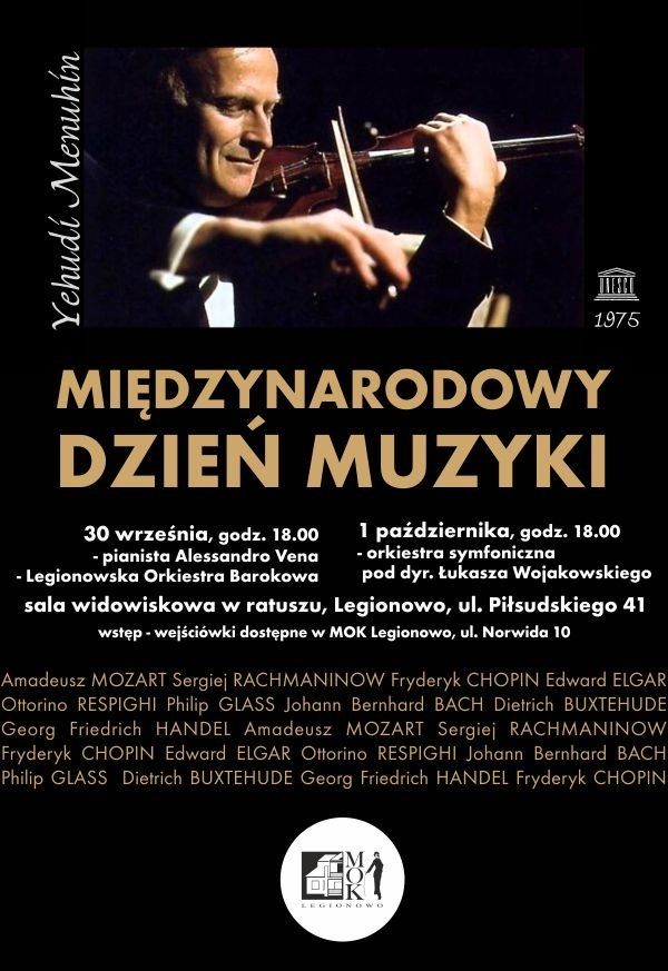 Plakat promujący Międzynarodowy Dzień Muzyki w MOK Legionowo