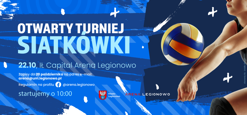 Grafika promująca Otwarty Turniej Siatkówki 2022 w Legionowie