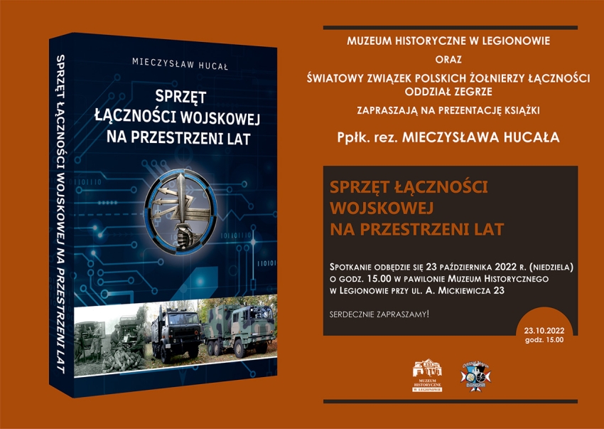 Grafika promująca prezentację książki - Sprzęt łączności wojskowej na przestrzeni lat