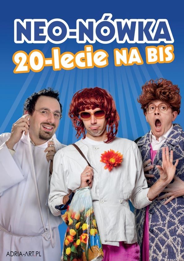 Plakat promujący kabaret Neo-Nówka, trzy postacie kabaretu