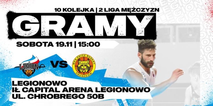 Grafika promująca mecz KS Legion Legionowo - Znicz Basket Pruszków