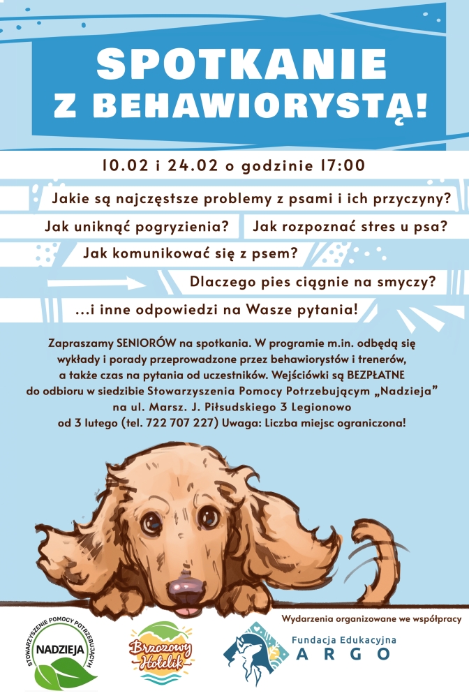 Plakat promujący spotkania z behawiorystą