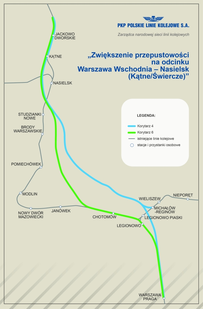 Grafika przedstawiająca dwa warianty korytarzy linii kolejowej