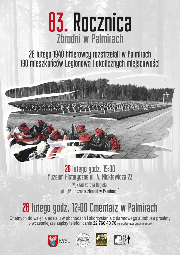 Plakat informujący o 83. Rocznicy Zbrodni w Palmirach i wykładzie
