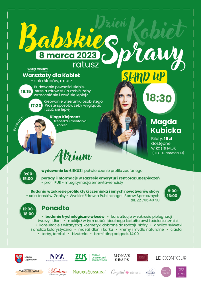 Plakat promujący Dzień Kobiet w Legionowie pod tytułem 'Babskie Sprawy'