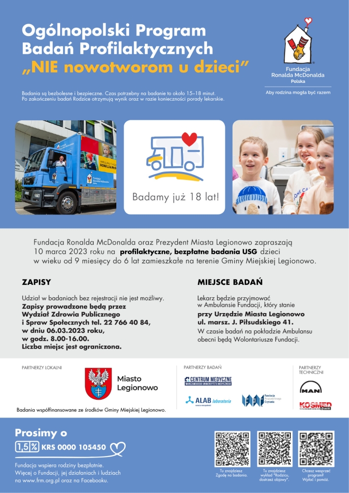 Plakat promujący Ogólnopolski Program Badań Profilaktycznych 'NIE nowotworom u dzieci'