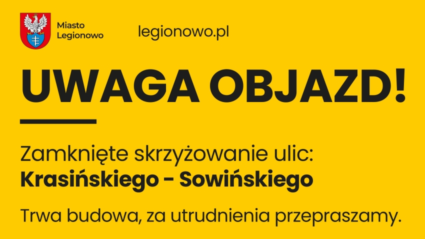 Grafika z napisem - Uwaga objazd!