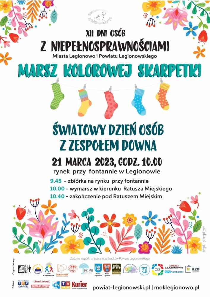 Plakat promujący Marsz kolorowej skarpetki 2023