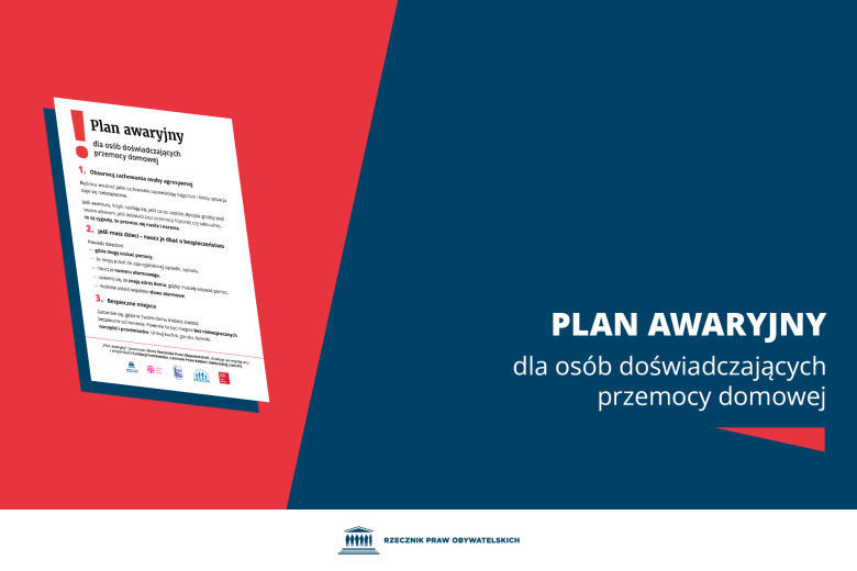 Grafika z napisem - Plan awaryjny dla osób doświadczających przemocy domowej