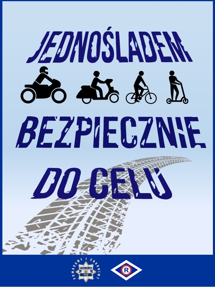 Napis na grafice Jednośladem bezpiecznie do celu
