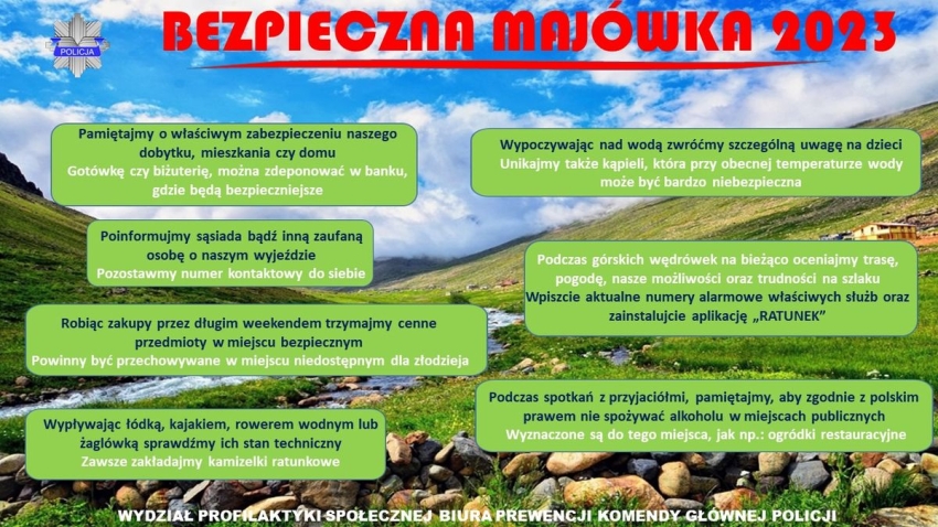 Grafika z dobrymi zasadami na długi weekend majowy