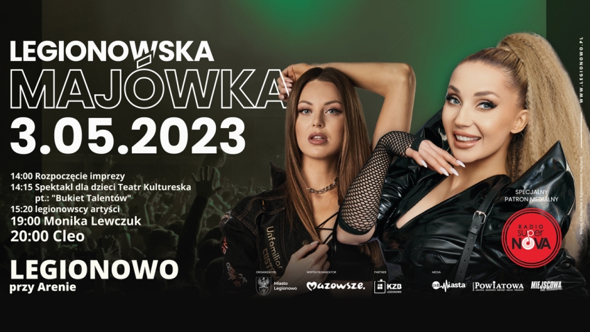 Grafika promująca Legionowską Majówkę 3.05.2023 r.