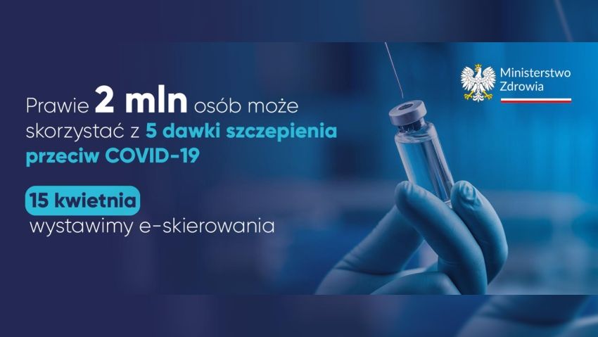 Grafika informująca o piątej dawce szczepienia przeciw Covid-19