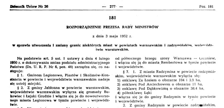Zdjęcie przedstawiające dokument nadający prawa miejskie Legionowu
