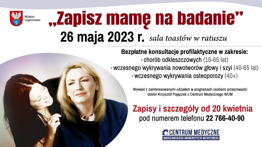 Grafika promująca bezpłatne konsultacje profilaktyczne; dwie kobiety