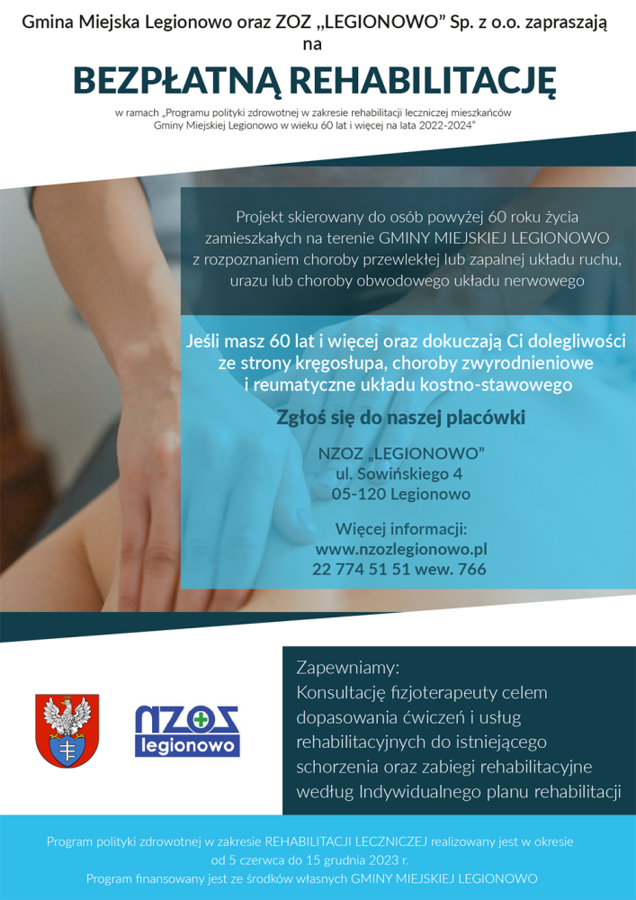 Fragment plakatu informującego o programie rehabilitacyjnym dla mieszkańców Legionowa