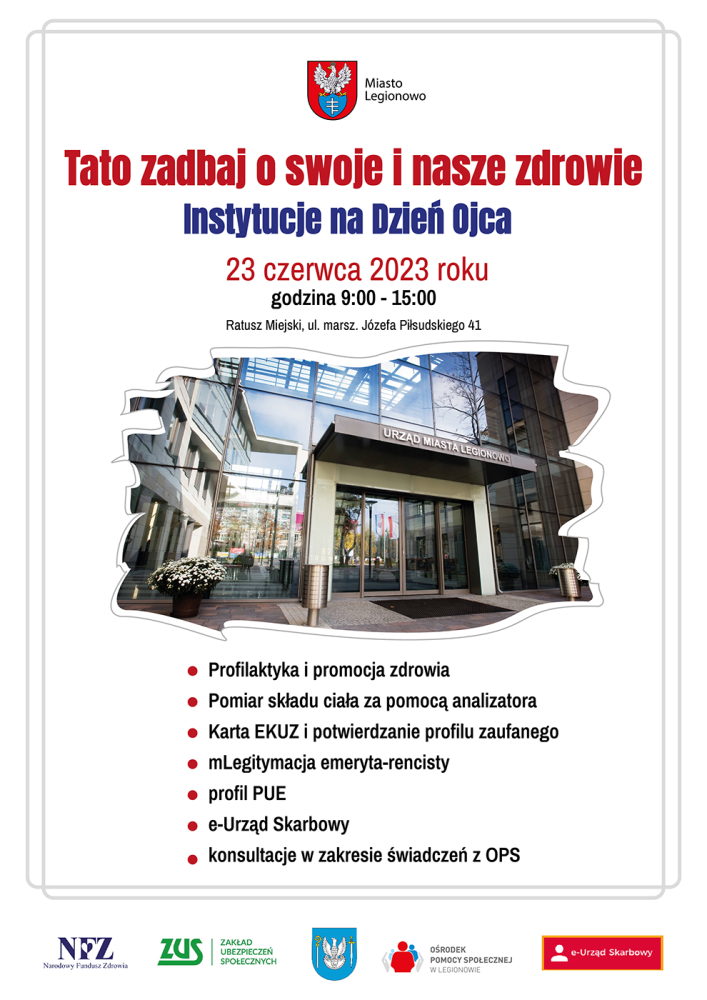 Plakat promujący Dzień Ojca w ratuszu w Legionowie