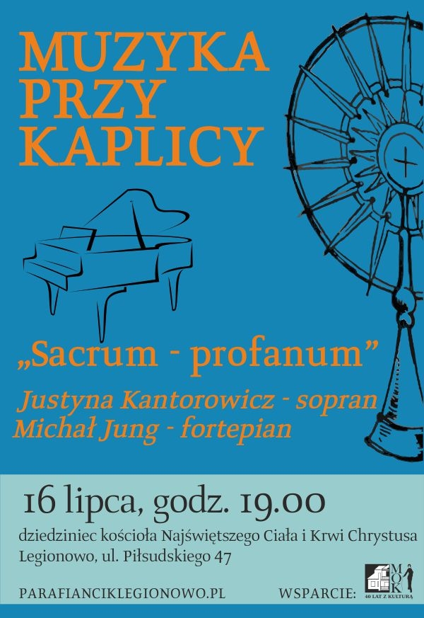 Plakat z informacją koncertu muzyka przy kaplicy.
