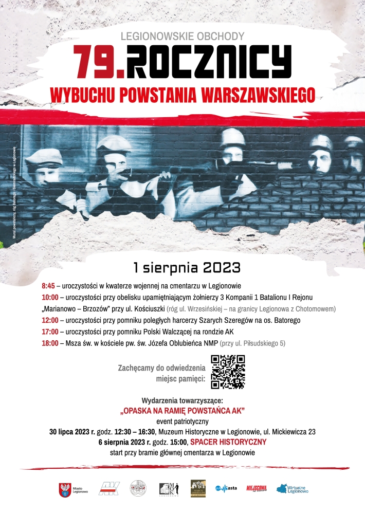 Plakat z harmonogramem 79 rocznicy wybuchu Powstania Warszawskiego