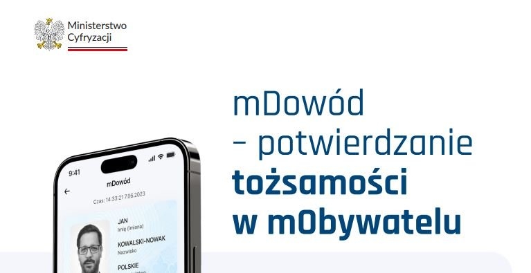 feagment grafiki z napisem: mDowód - potwierdzanie tożsamości w mObywatelu