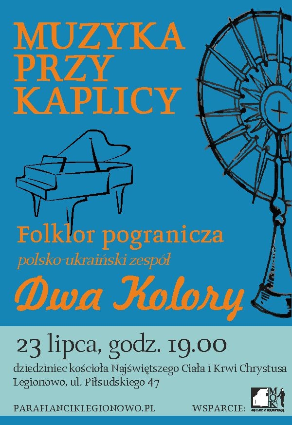 Plakat z informacją koncertu muzyka przy kaplicy.