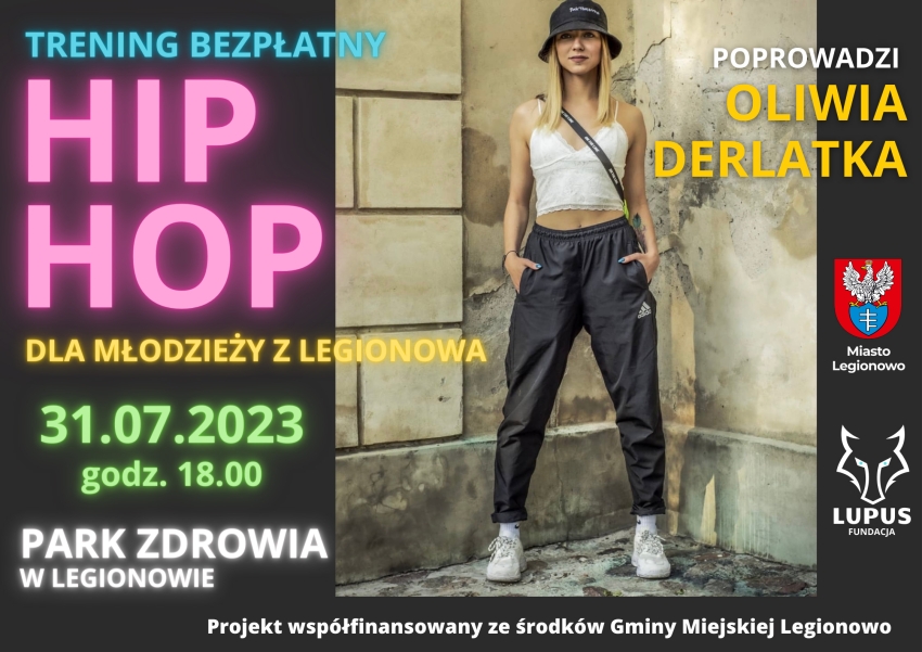 Plakat informujący o bezpłatnym treningu Hip-Hopu