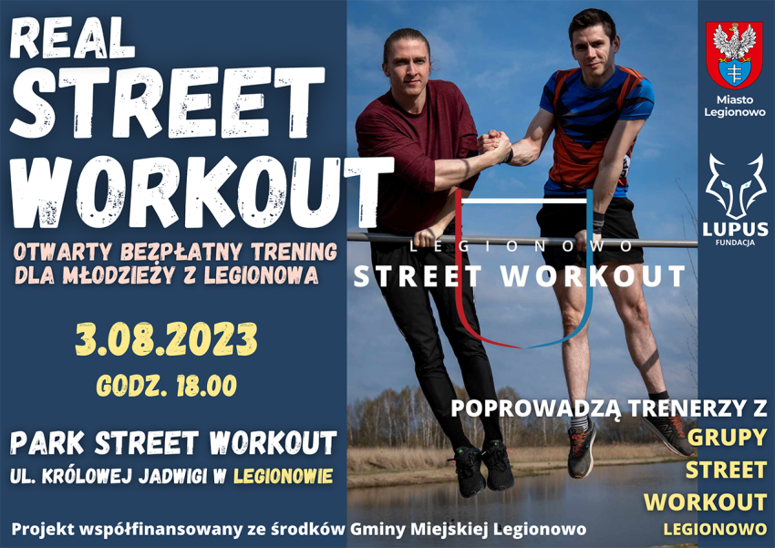 Plakat informujący o bezpłatnym treningu street workout