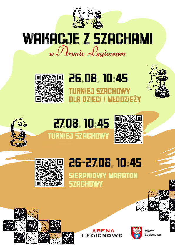 Plakat informujący o wakacyjnych turniejach szachowych