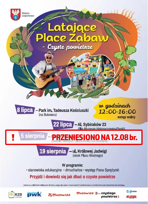 zdjęcie z harmonogramem latające place zabaw