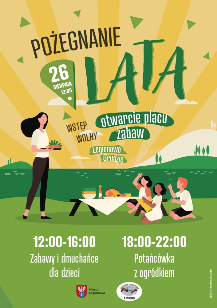 Plakat promujący imprezę Pożegnanie lata na Grudziach w Legionowie