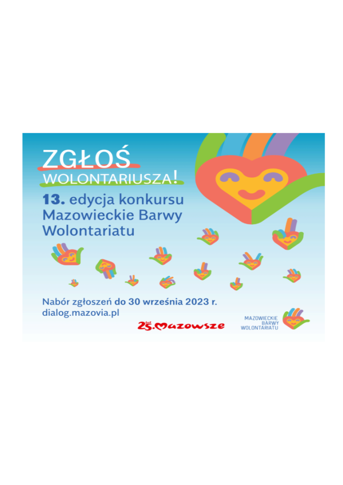 plakat informujący o XIII edycji Konkursu Mazowieckie Barwy Wolontariatu