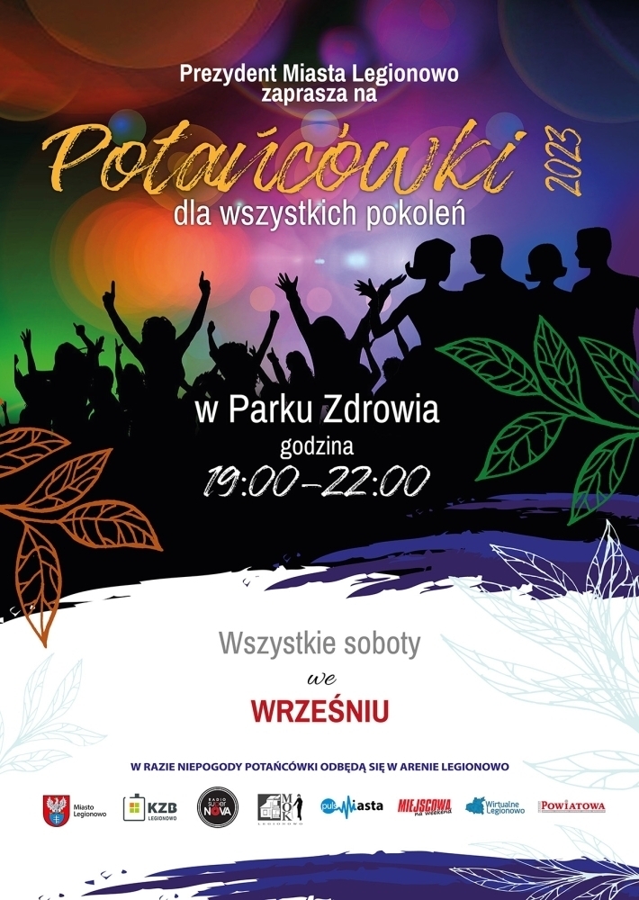 Plakat promujący potańcówki we wrześniu w Parku Zdrowia w Legionowie