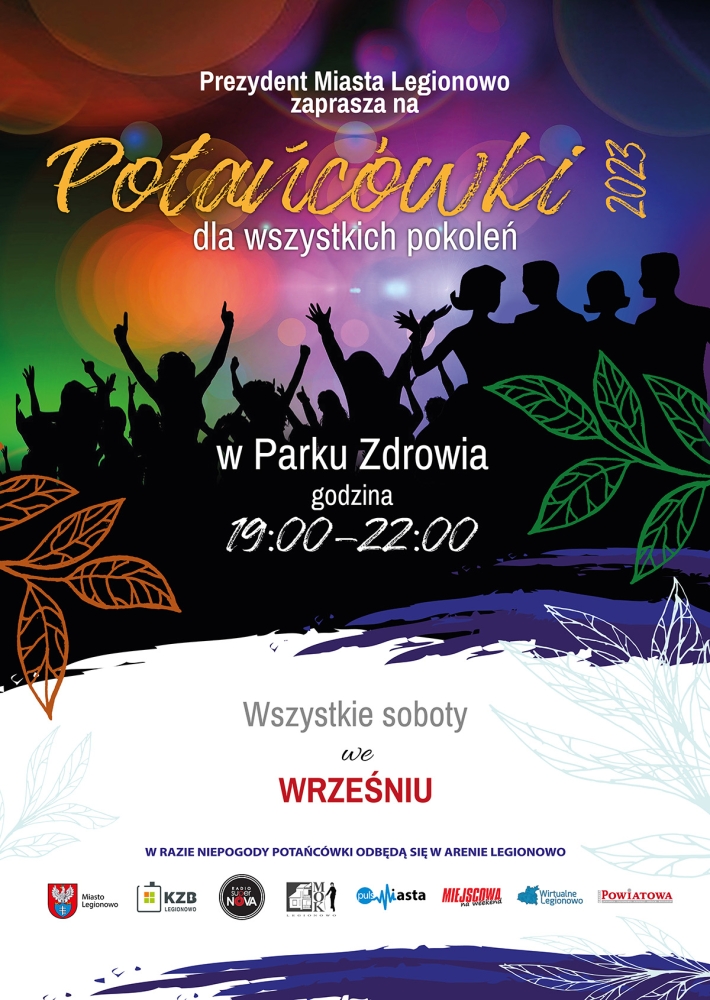 Plakat promujący potańcówki we wrześniu w Parku Zdrowia w Legionowie