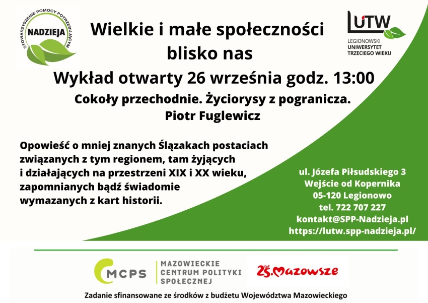 plakat inforumjący o wykładzie wielkie i małe społeczności
