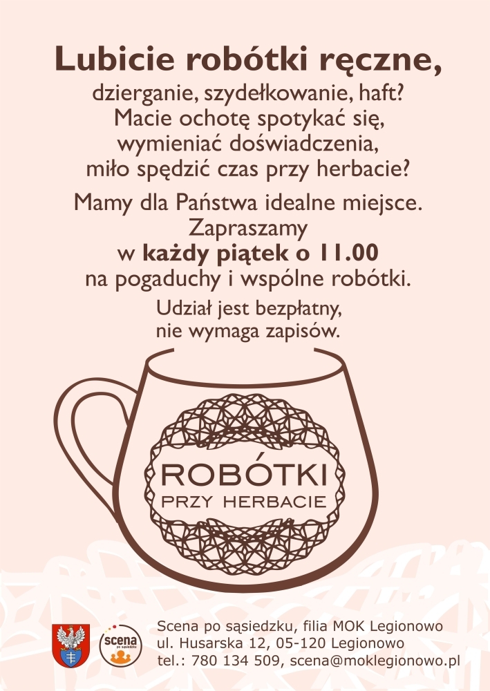 plakat inforumujący o robótkach ręcznych w scenie po sąsiedzku.
