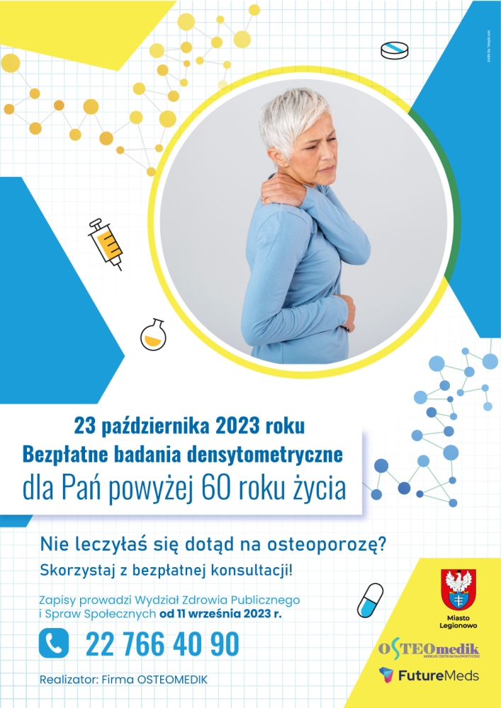 Plakat informujący o badaniach densytometrycznych.