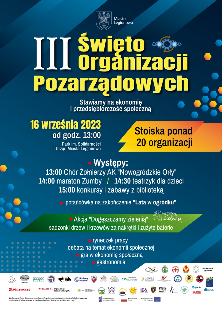 Plakat promujący III Święto Organizacji Pozarządowych w Legionowie