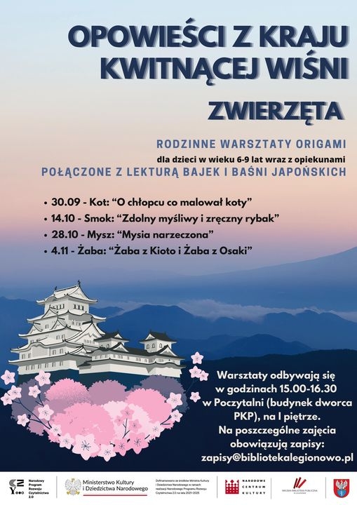 plakat informujący o Rodzinnych warsztatach z origami