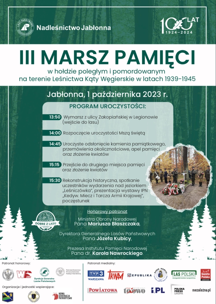 Plakat informujący o III Marszu Pamięci organizowanym przez Nadleśnictwo Jabłonna