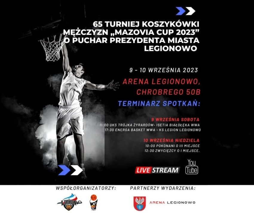 plakat informujący o 65 turnieju koszykówki o puchar Prezydenta miasta Legionowo