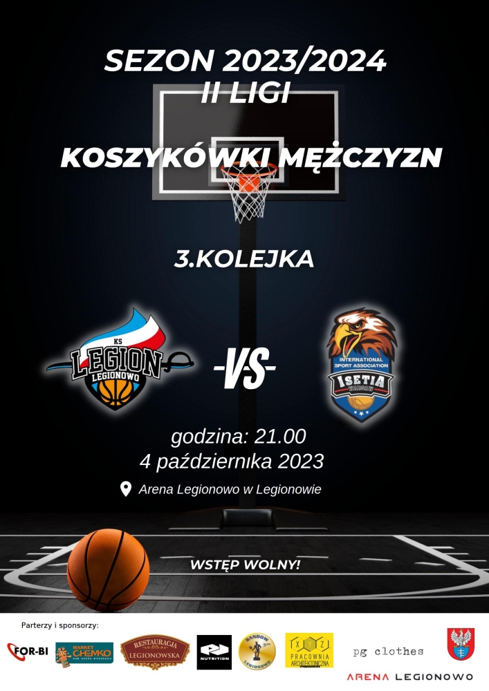Plakat informujący o meczu koszykówki.