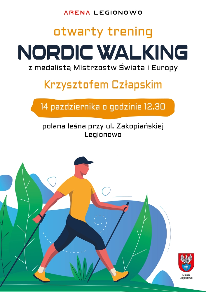 Plakat promujący Otwarty Trening Nordic Walking