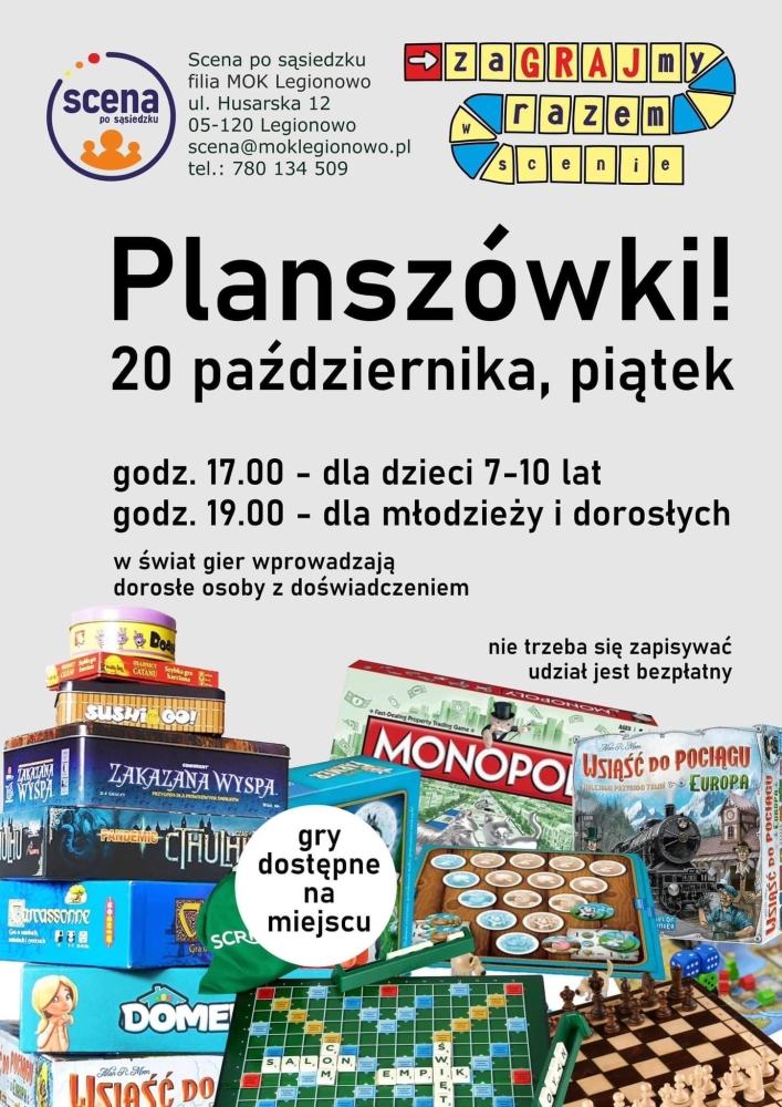 Plakat informujący o spotkaniu rodzinnym z planszówkami