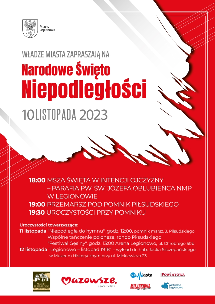 Plakat informujący o obchodach Dnia Niepodległości w Legionowie.