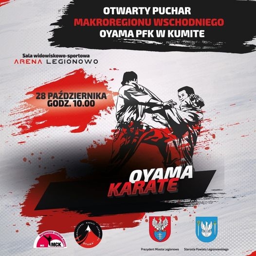 Plakat informujący o zawodach kumite.