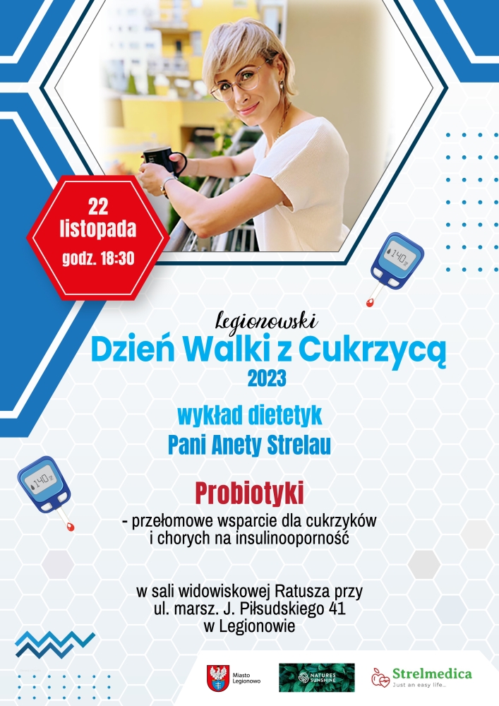 Plakat informujący o wykładzie z okazji dnia cukrzycy.
