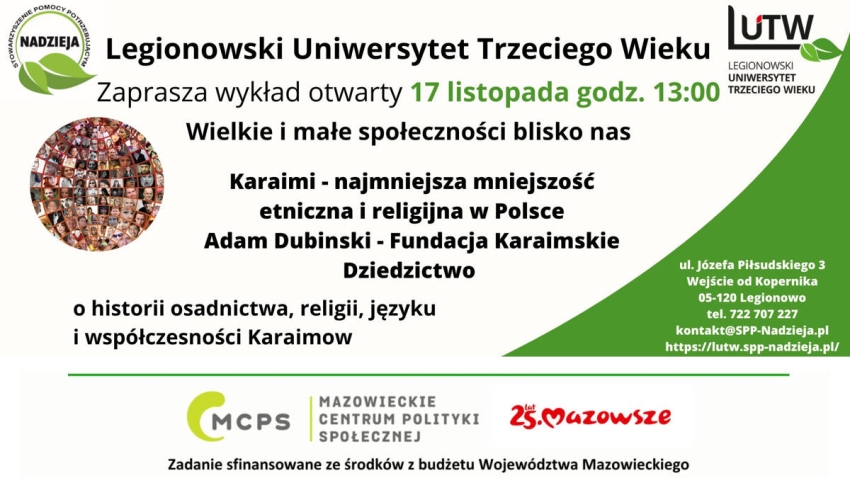 Plakat informujący o wykładzie otwartym legionowskiego UTW.